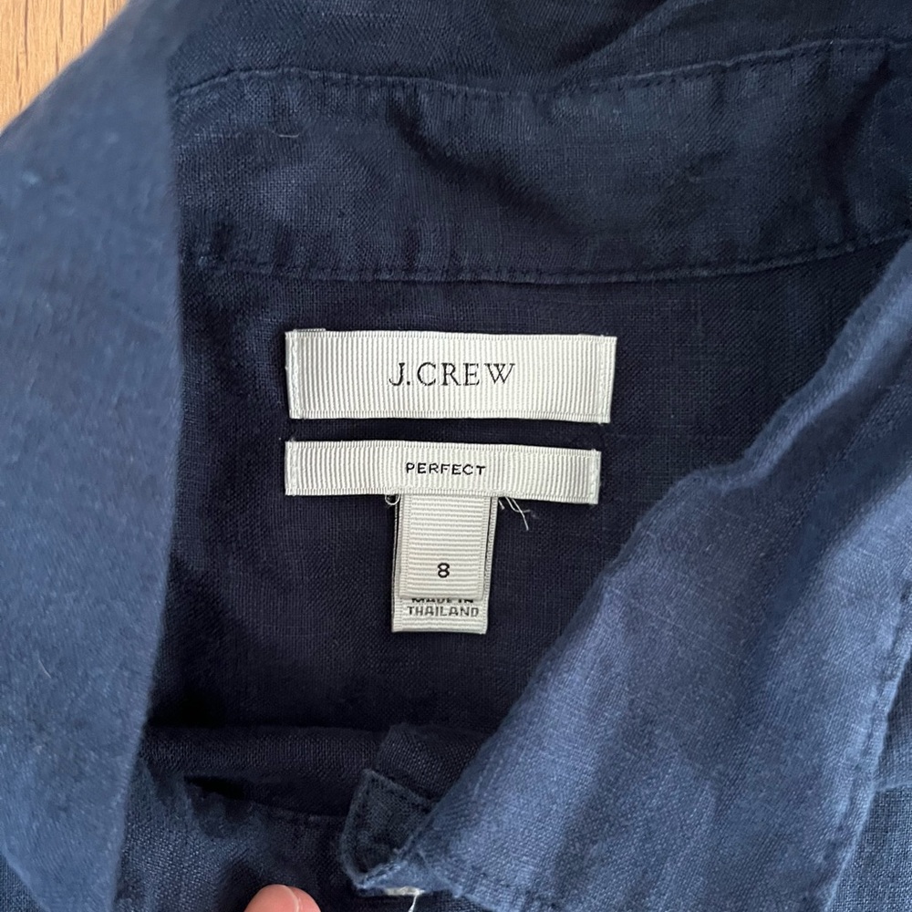 J. Crew Navy Blue Linen Button-Down Perfect Fit Shirt - Picture 2 of 3